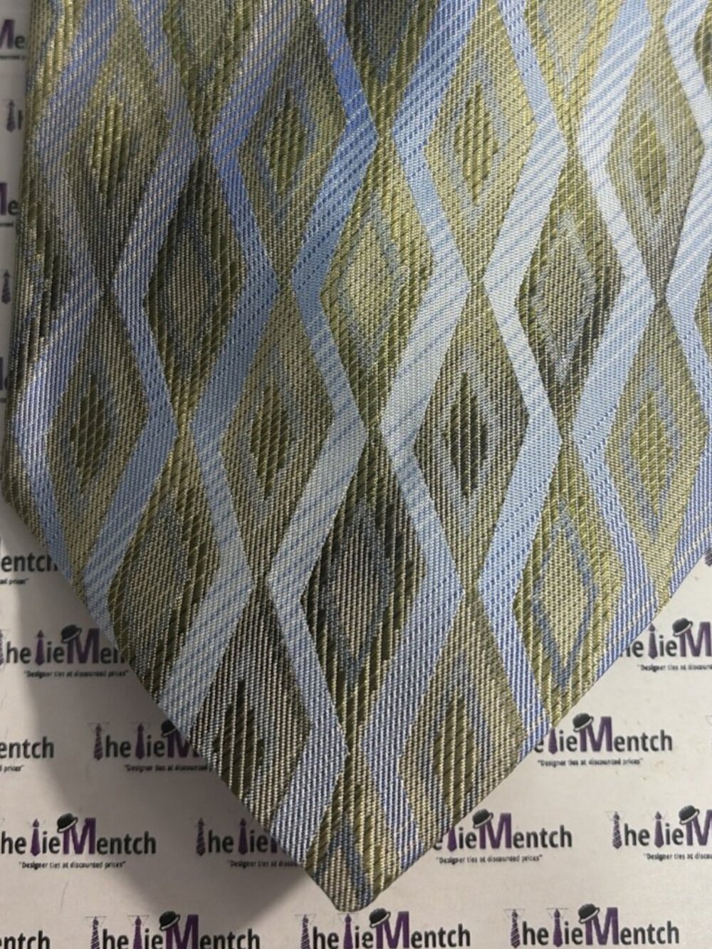 RAPHAEL Silk Green & Blue Geometric Diamond Tie 3.875”